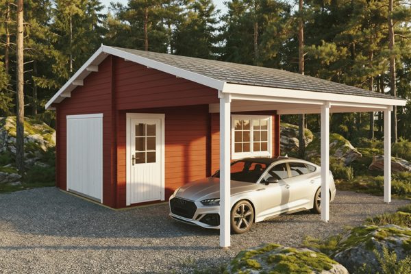 Apple garage and carport 44mm log cabin, log cabin company UK, garden room, wooden garden cabin, garden retreat