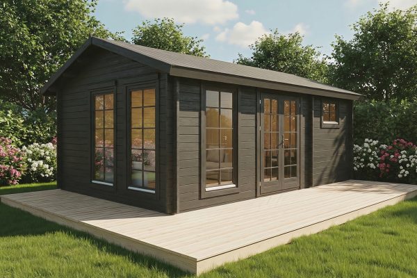 Bluebell luxury garden cabin, 44mm log cabin, log cabin company UK, garden room, wooden garden cabin, garden retreat