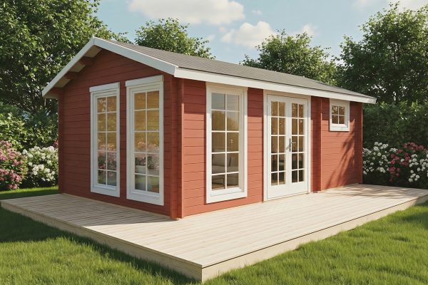 Bluebell luxury garden cabin, 44mm log cabin, log cabin company UK, garden room, wooden garden cabin, garden retreat