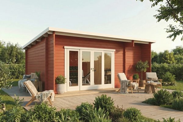 Buckthorn luxury garden cabin, 44mm log cabin, log cabin company UK, garden room, wooden garden cabin, garden retreat