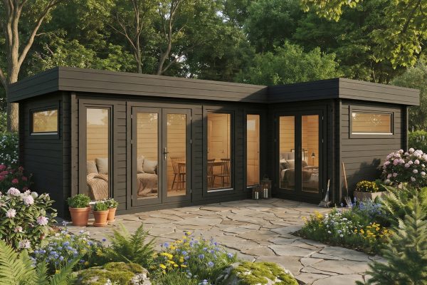 Burnet, This large 2 room summer house is made from thick 70mm logs, with large double glazed windows and doors. Perfect as a summer home or garden room