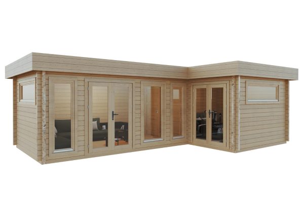 Burnet, This large 2 room summer house is made from thick 70mm logs, with large double glazed windows and doors. Perfect as a summer home or garden room