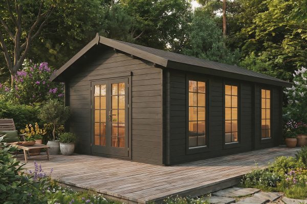 Campion, luxury garden cabin, 44mm log cabin, log cabin company UK, garden room, wooden garden cabin, garden retreat