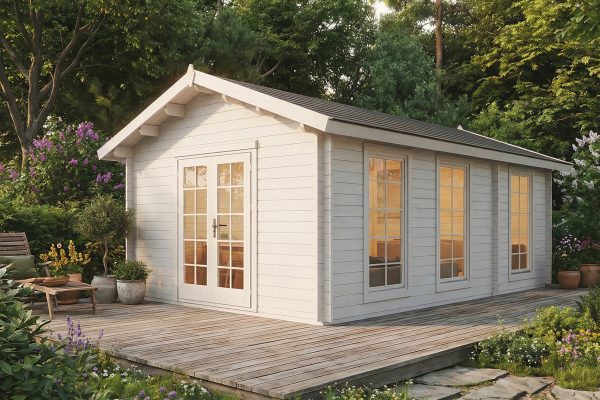 Campion, luxury garden cabin, 44mm log cabin, log cabin company UK, garden room, wooden garden cabin, garden retreat
