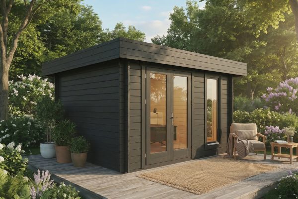 Dogwood luxury garden cabin, 44mm log cabin, log cabin company UK, garden room, wooden garden cabin, garden retreat