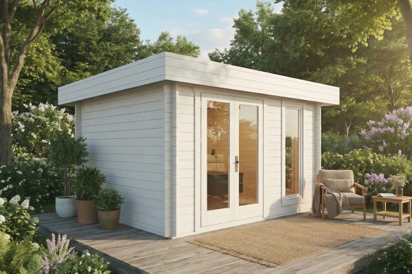 Dogwood luxury garden cabin, 44mm log cabin, log cabin company UK, garden room, wooden garden cabin, garden retreat