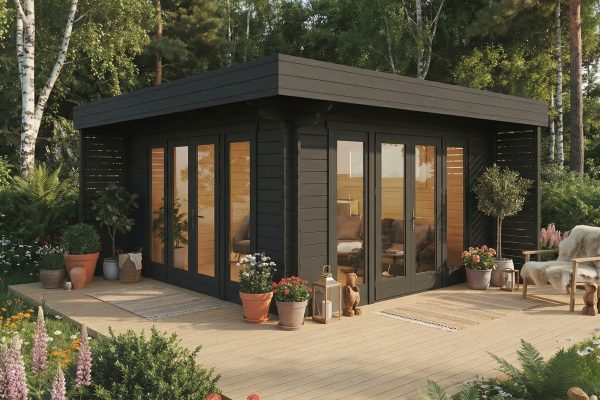 Elder, luxury garden cabin, 44mm log cabin, log cabin company UK, garden room, wooden garden cabin, garden retreat