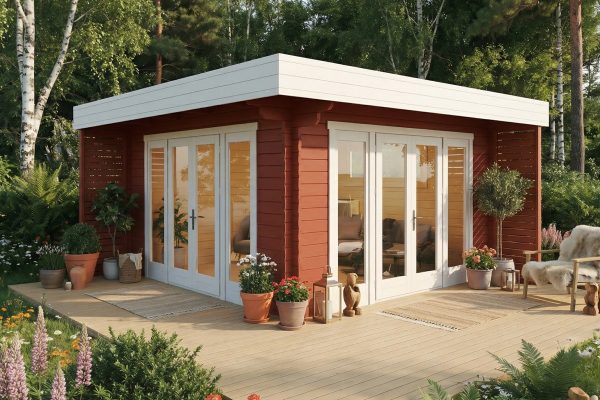 Elder, luxury garden cabin, 44mm log cabin, log cabin company UK, garden room, wooden garden cabin, garden retreat