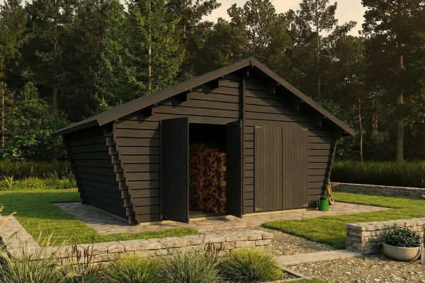 Hawthorn log store, 44mm log cabin, log cabin company UK, garden room, wooden garden cabin, garden retreat