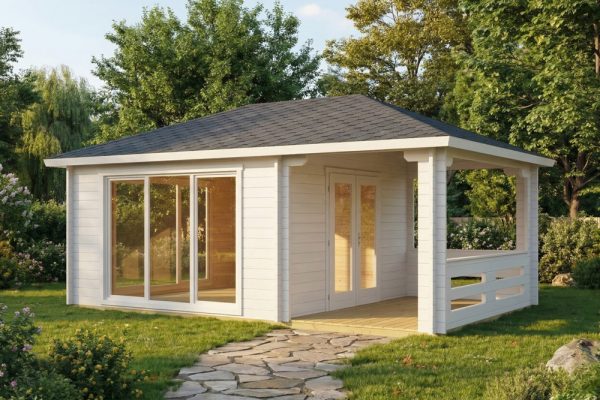 Hazel 44mm log cabin, log cabin company UK, garden room, wooden garden cabin, garden retreat
