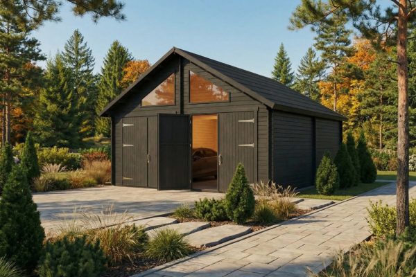 Holly garage 44mm log cabin, log cabin company UK, garden room, wooden garden cabin, garden retreat
