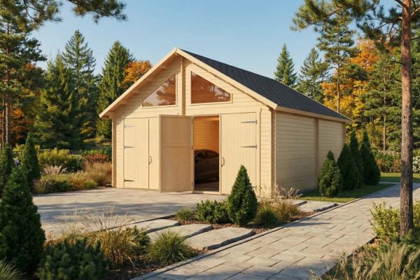 Holly garage 44mm log cabin, log cabin company UK, garden room, wooden garden cabin, garden retreat