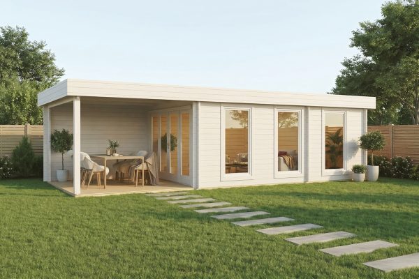 Juniper luxury garden cabin, 44mm log cabin, log cabin company UK, garden room, wooden garden cabin, garden retreat