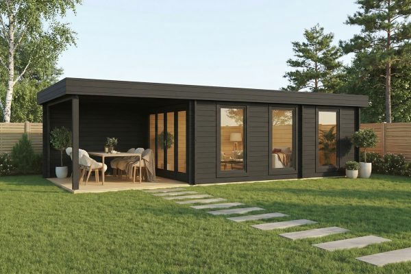 Juniper luxury garden cabin, 44mm log cabin, log cabin company UK, garden room, wooden garden cabin, garden retreat