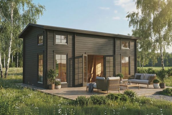 Meadowsweet lodge, luxury garden cabin, 44mm log cabin, log cabin company UK, garden room, wooden garden cabin, garden retreat