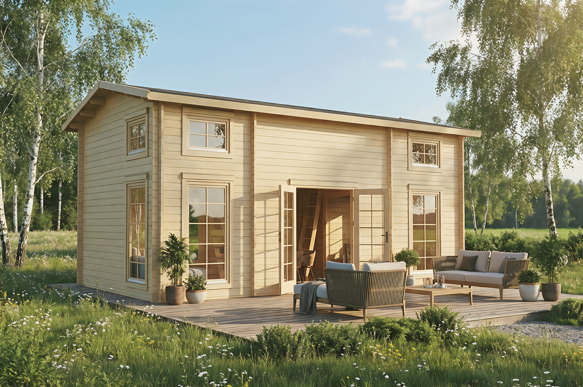 Meadowsweet lodge, luxury garden cabin, 44mm log cabin, log cabin company UK, garden room, wooden garden cabin, garden retreat