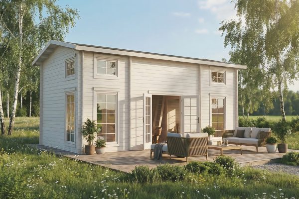 Meadowsweet lodge, luxury garden cabin, 44mm log cabin, log cabin company UK, garden room, wooden garden cabin, garden retreat