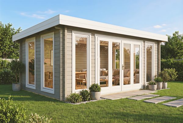 Milkwort large 1 room summer house is made from thick 70mm logs, with large double glazed windows and French doors