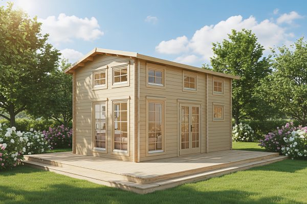 Primrose lodge, luxury garden cabin, 44mm log cabin, log cabin company UK, garden room, wooden garden cabin, garden retreat