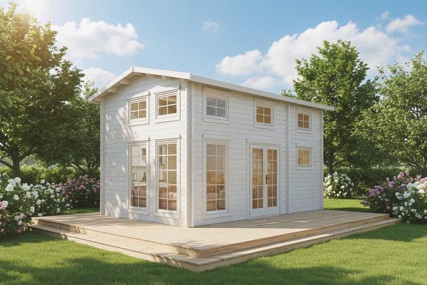 Primrose lodge, luxury garden cabin, 44mm log cabin, log cabin company UK, garden room, wooden garden cabin, garden retreat