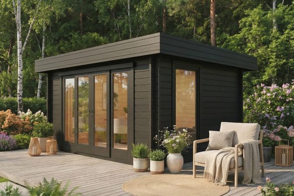 Privet luxury garden cabin, 44mm log cabin, log cabin company UK, garden room, wooden garden cabin, garden retreat