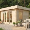 Privet luxury garden cabin, 44mm log cabin, log cabin company UK, garden room, wooden garden cabin, garden retreat