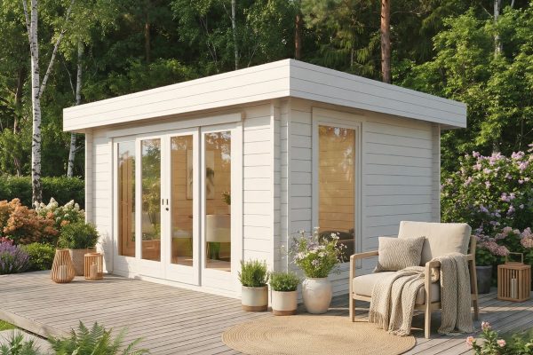 Privet luxury garden cabin, 44mm log cabin, log cabin company UK, garden room, wooden garden cabin, garden retreat