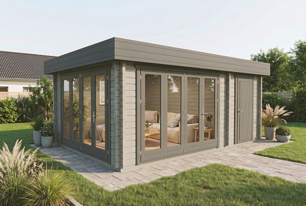 Sundew 70mm summer house with storage, log cabin, garden building