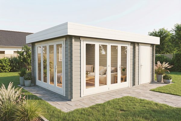 Sundew 70mm summer house with storage, log cabin, garden building